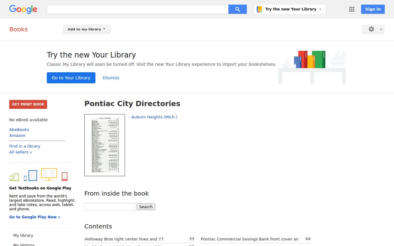 White Lake Township city directory search showing the Pontiac City Directories catalog proxy