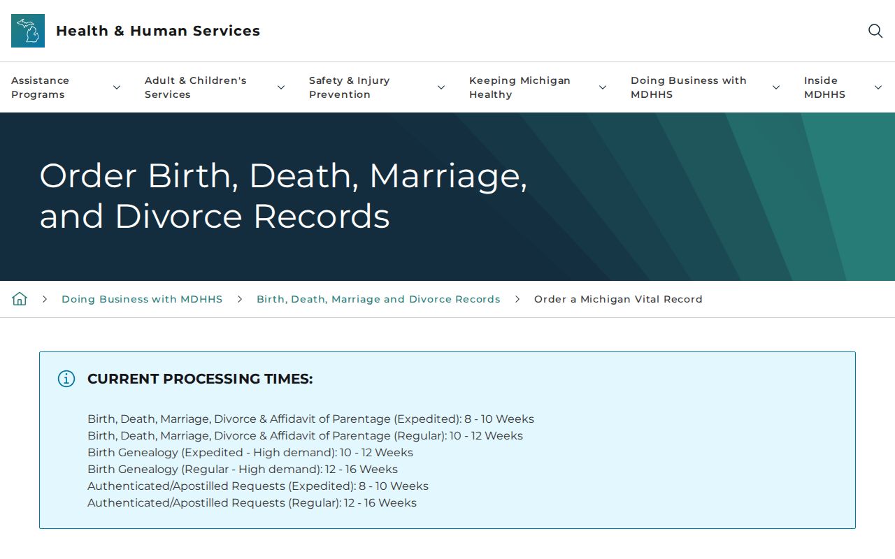 White Lake Township residents directory Michigan vital records order page
