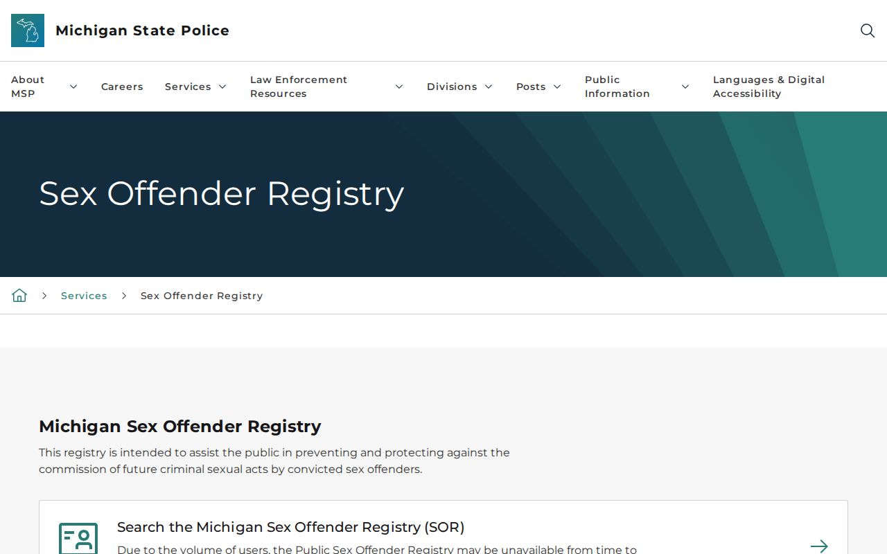 White Lake Township neighbors public-safety registry search fields for address, area, and radius