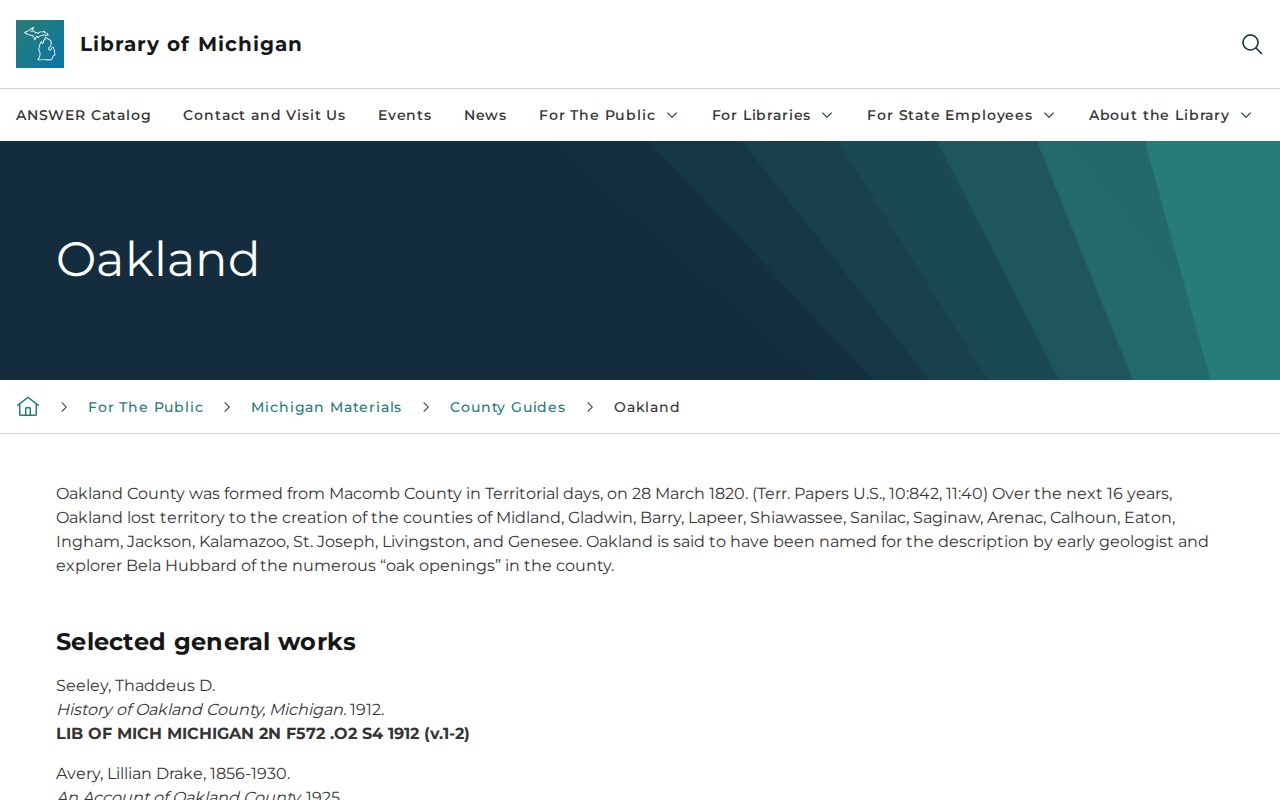 White Lake Township previous residents research through the Library of Michigan Oakland County guide